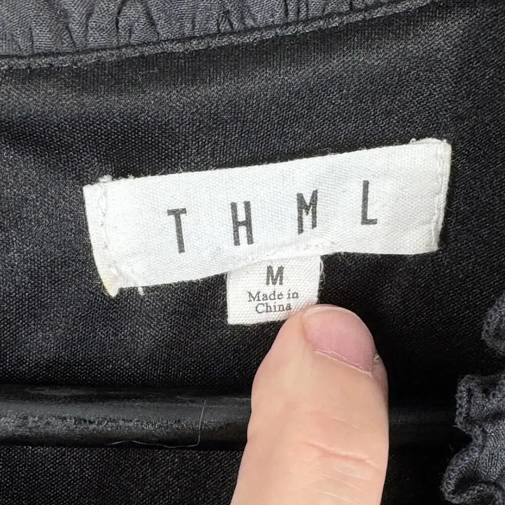 THML Black Embroidered Sleeveless Mini Dress Tunic‎ Ornate Boho Lined Sz Medium